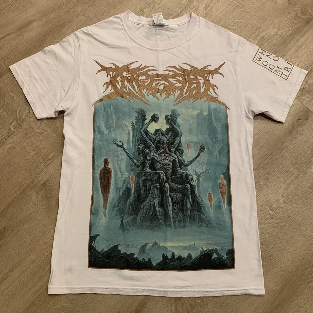 Ingested Where Only Gods May Tread T-Shirt Men's Small White Band Tee Deathcore